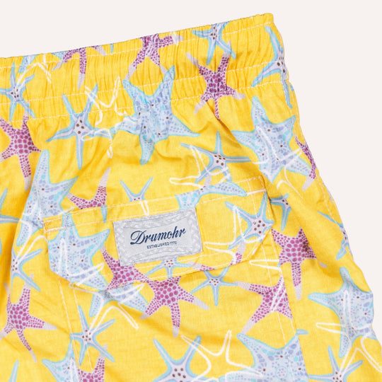 Soft Yellow Starfish Printed Swim Shorts