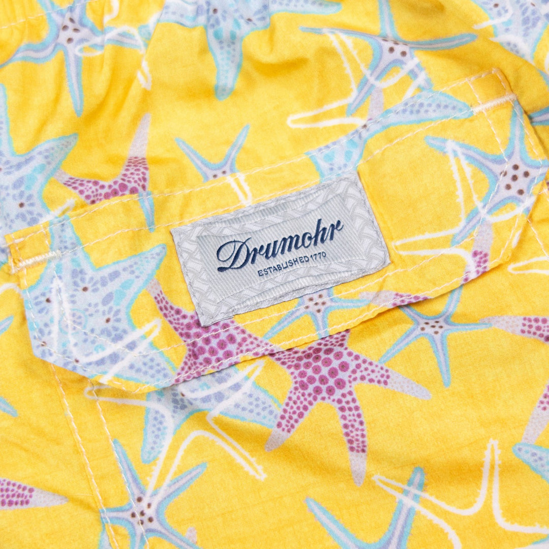 Soft Yellow Starfish Printed Swim Shorts
