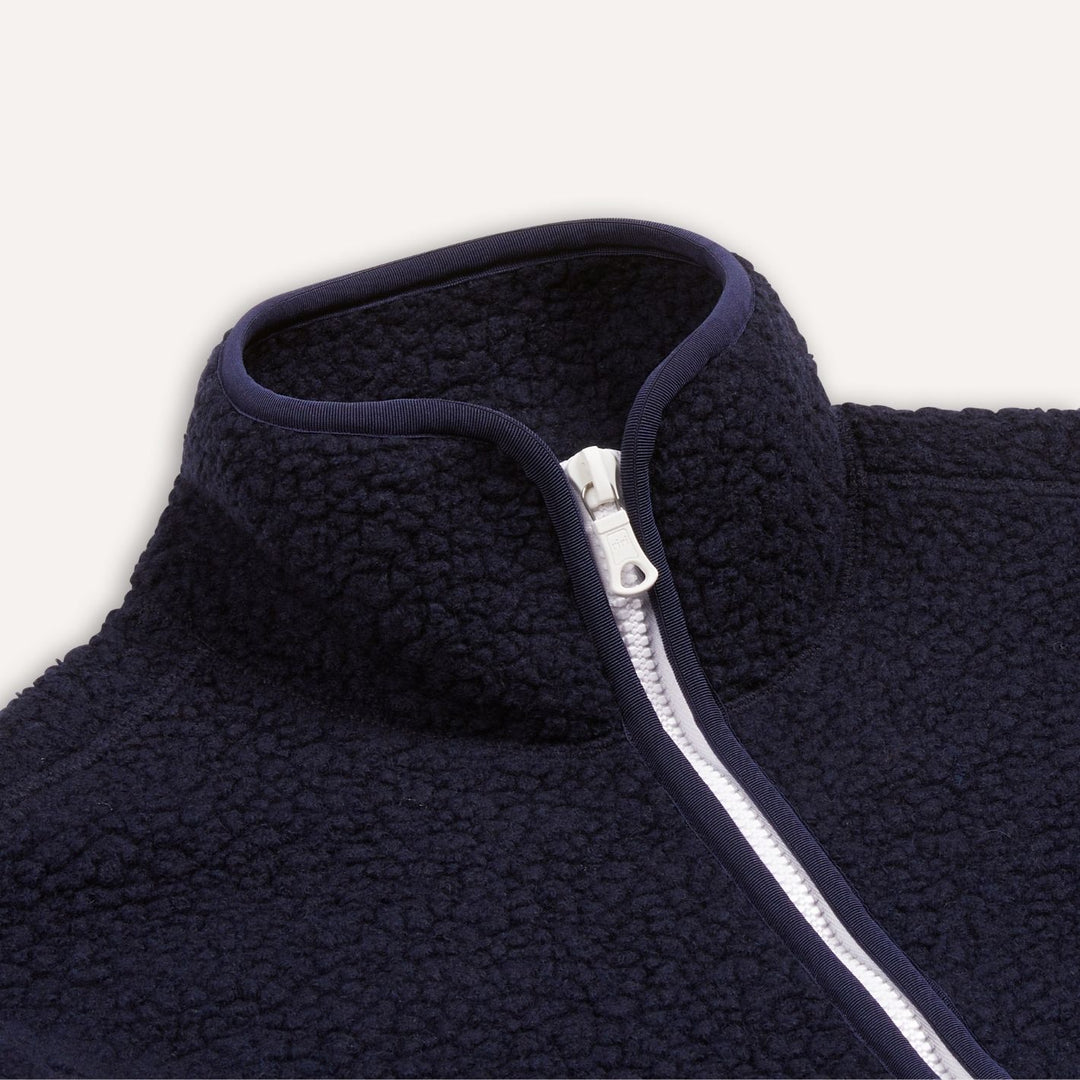 Navy Boucle Wool Zip Fleece Jacket