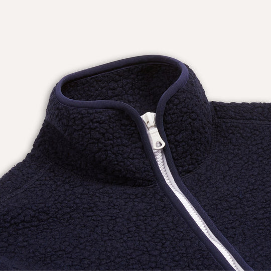 Navy Boucle Wool Zip Fleece Jacket