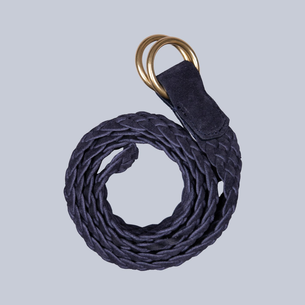 Navy Woven Suede Ring Buckle Belt