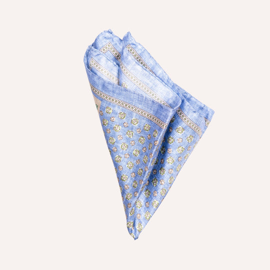 Washed Blue Brown Green Flower Pattern Pocket Square