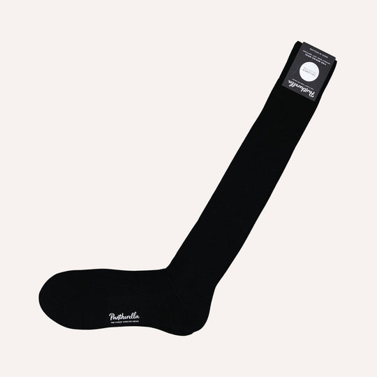 Black Ribbed Merino Wool Over The Calf Socks