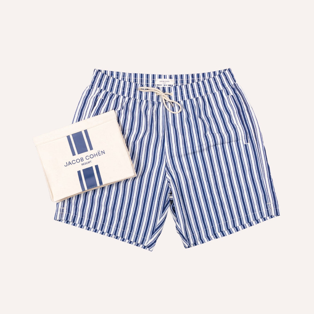 Blue & White Striped Swim Shorts