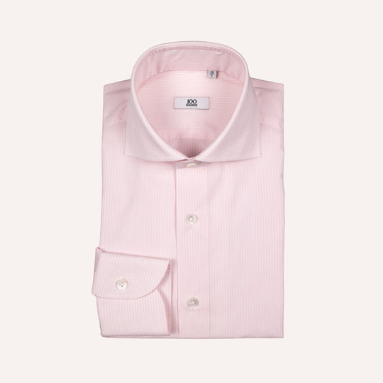 Pink & White Striped Cutaway Cotton Poplin Shirt