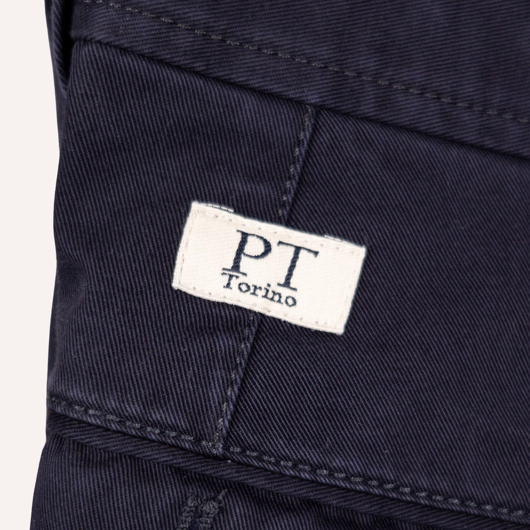 Washed Navy Cotton One Pleat Officer Chino - Tapered Fit