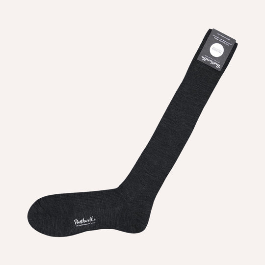 Charcoal Ribbed Merino Wool Over The Calf Socks