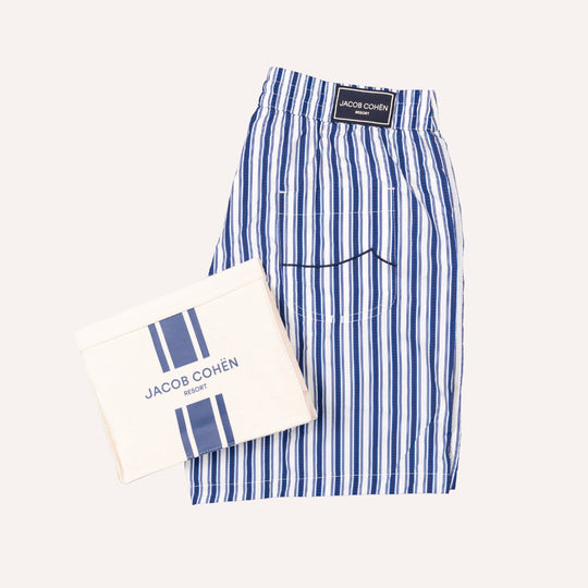 Blue & White Striped Swim Shorts