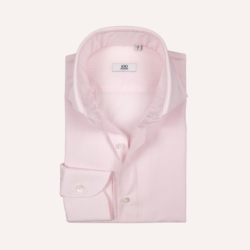 Pink & White Striped Cutaway Cotton Poplin Shirt
