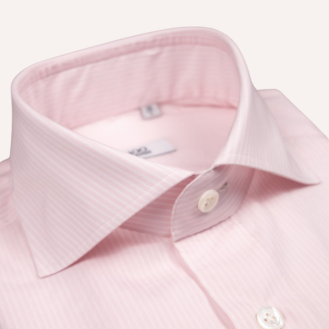 Pink & White Striped Cutaway Cotton Poplin Shirt