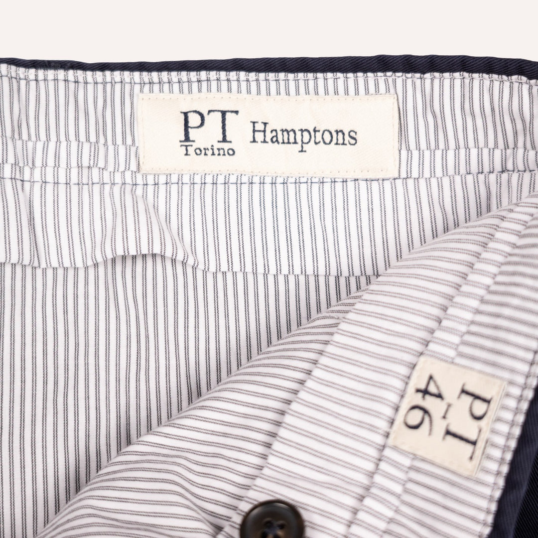 Washed Navy Cotton One Pleat Officer Chino - Tapered Fit