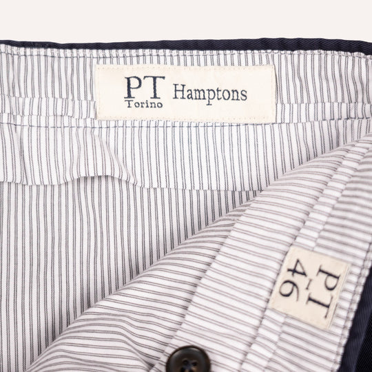 Washed Navy Cotton One Pleat Officer Chino - Tapered Fit