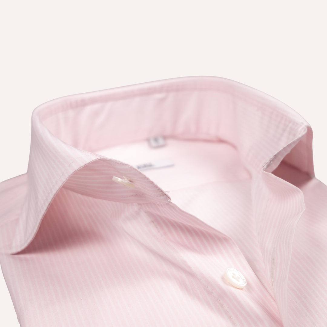 Pink & White Striped Cutaway Cotton Poplin Shirt