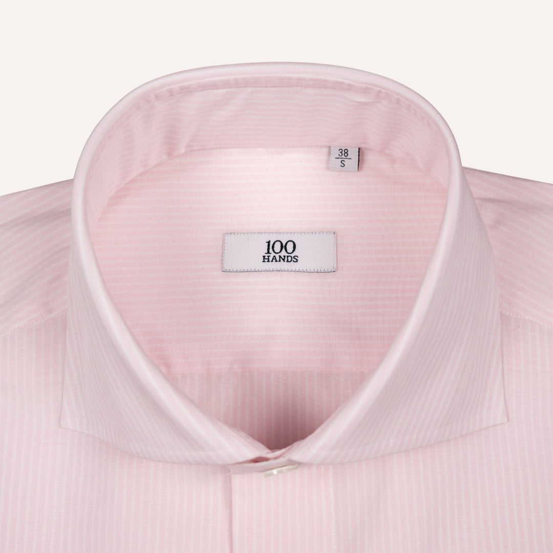 Pink & White Striped Cutaway Cotton Poplin Shirt