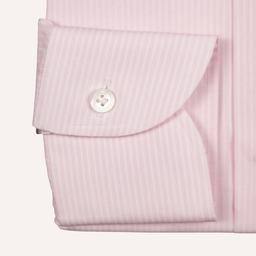 Pink & White Striped Cutaway Cotton Poplin Shirt