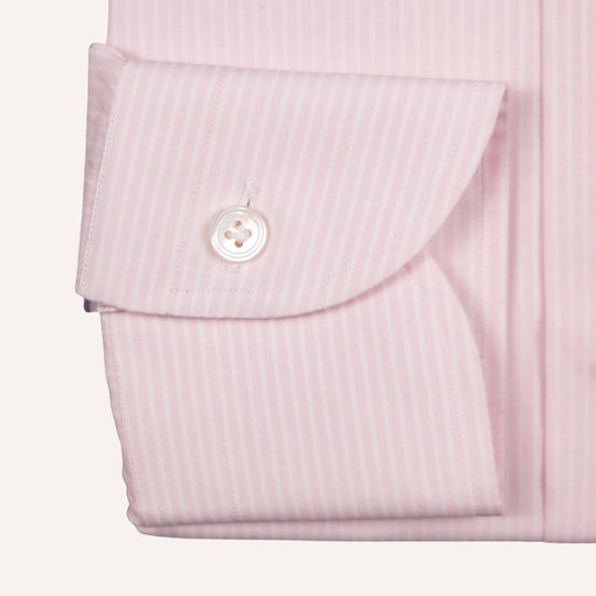 Pink & White Striped Cutaway Cotton Poplin Shirt