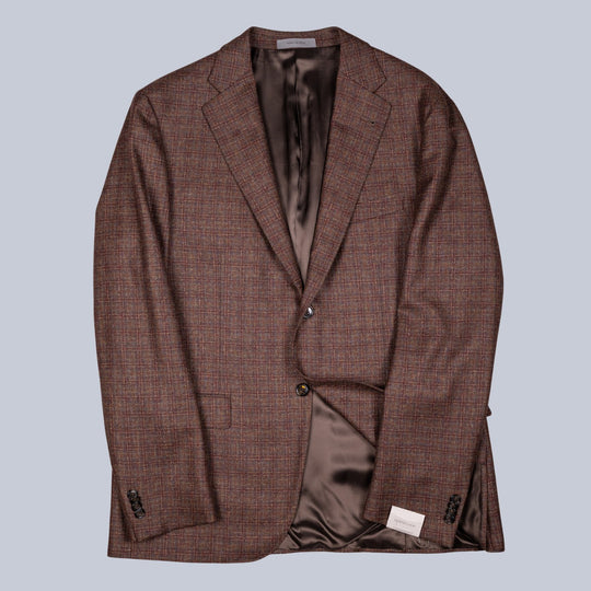 Virgin Wool Brown Multi Color Check Blazer