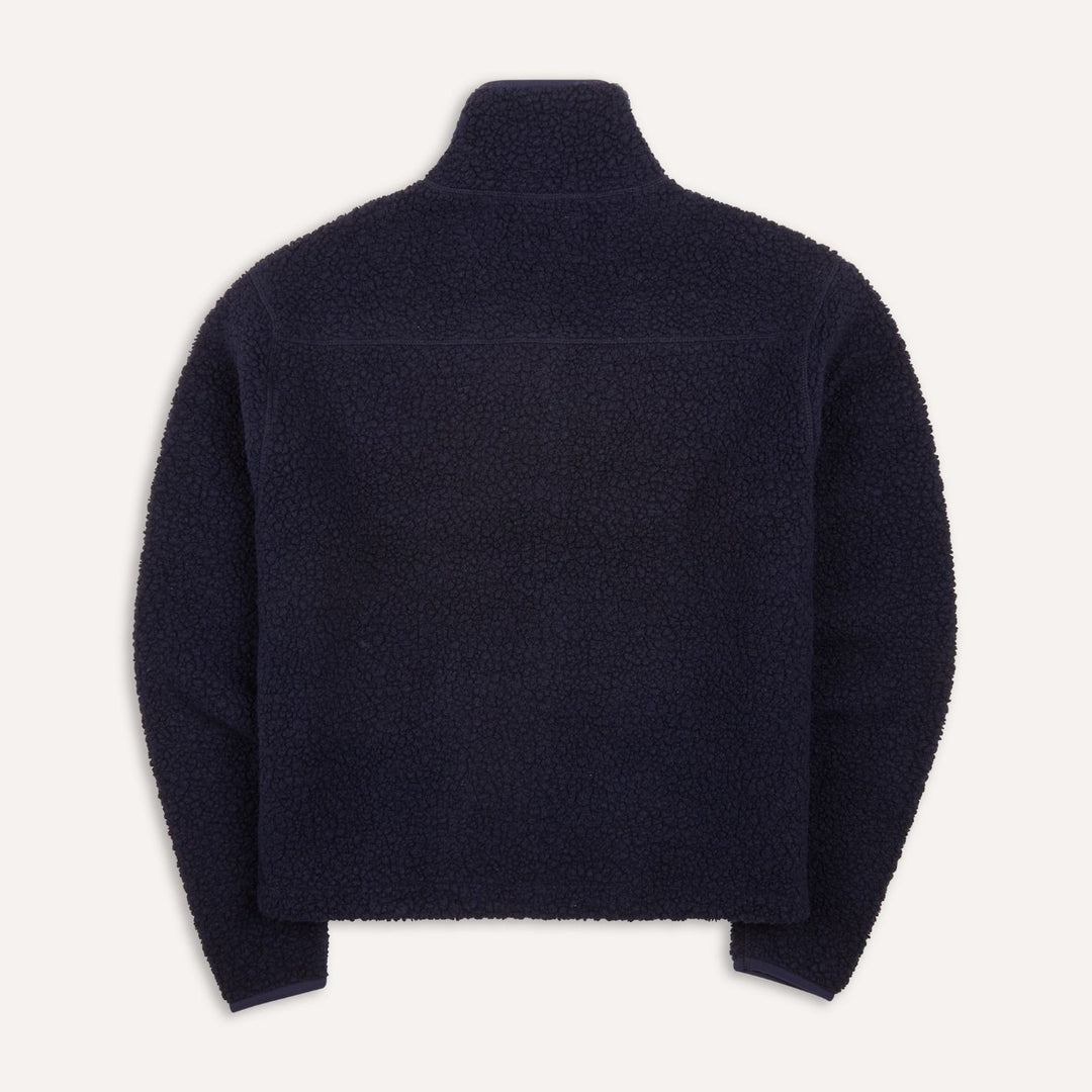 Navy Boucle Wool Zip Fleece Jacket
