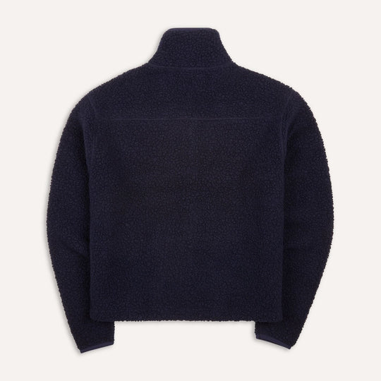 Navy Boucle Wool Zip Fleece Jacket