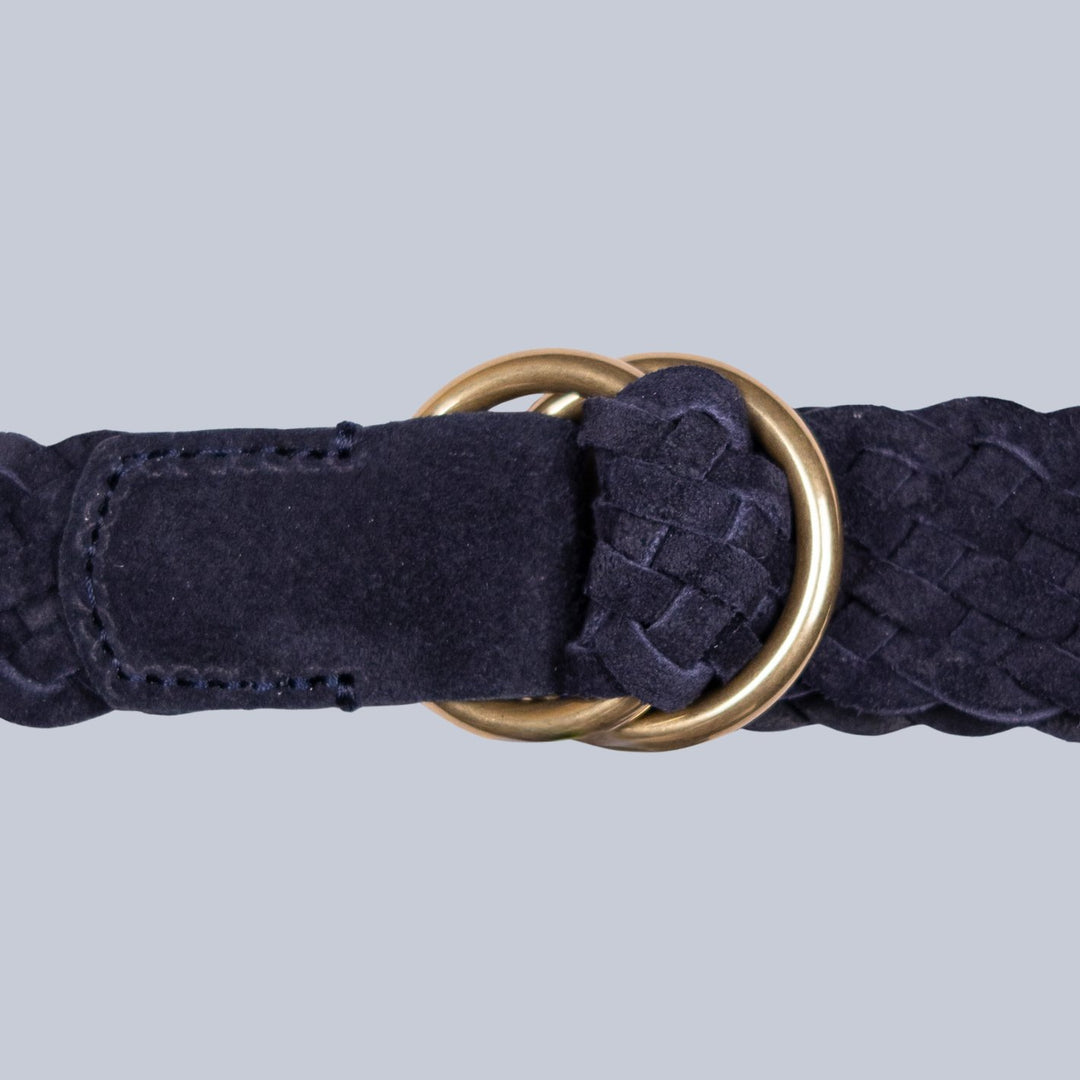 Navy Woven Suede Ring Buckle Belt