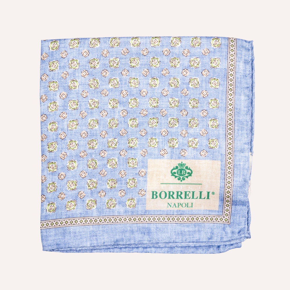 Washed Blue Brown Green Flower Pattern Pocket Square