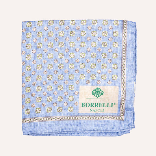 Washed Blue Brown Green Flower Pattern Pocket Square