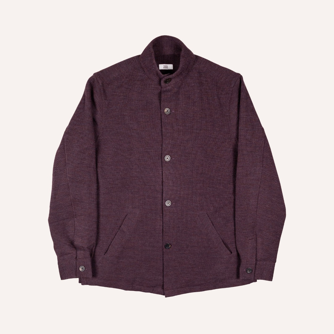 Maroon Melange Wool Jersey Mandarin Nehru Jacket