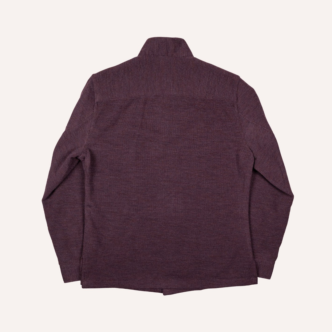 Maroon Melange Wool Jersey Mandarin Nehru Jacket