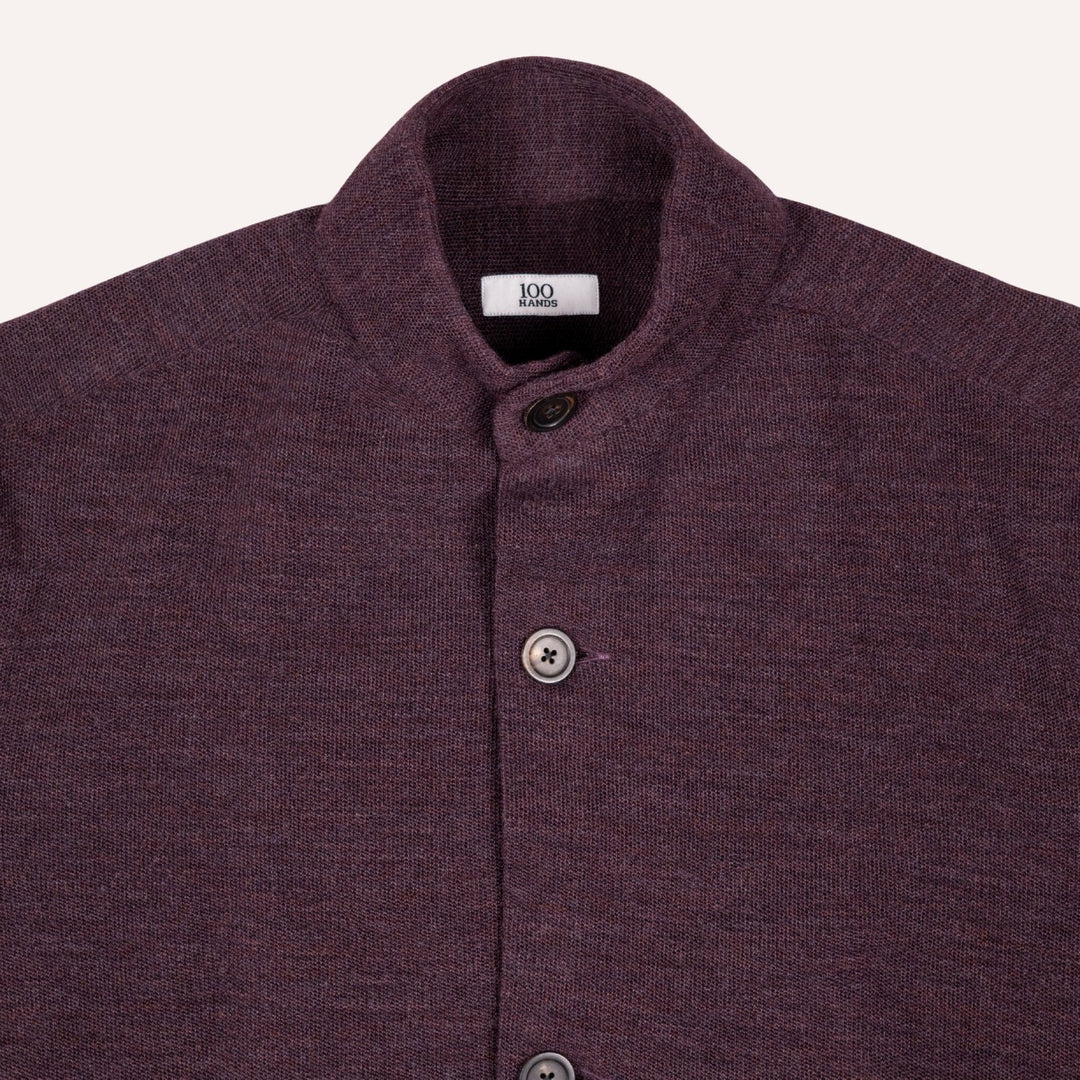 Maroon Melange Wool Jersey Mandarin Nehru Jacket