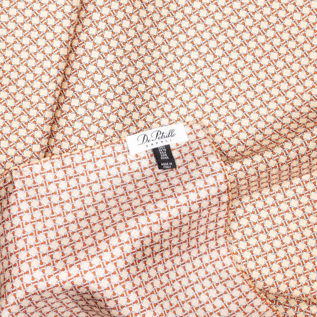 Beige Orange Chain Pattern Geometric Silk Foulard
