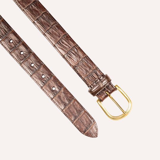 Brown Crocodile Leather Brass Buckle 30mm Belt