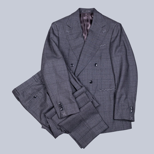 Grey Checked Double Breasted Suit