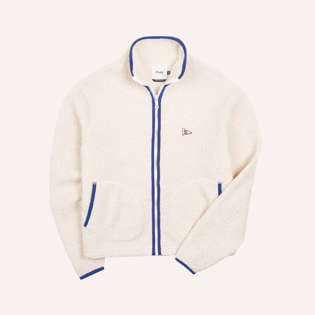 Ecru Boucle Wool Zip Fleece Jacket