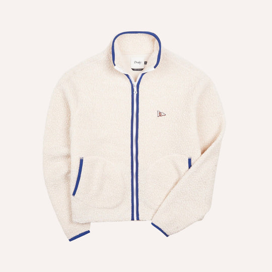 Ecru Boucle Wool Zip Fleece Jacket