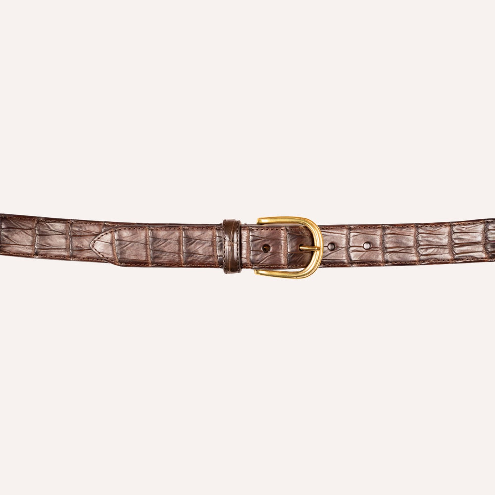Brown Crocodile Leather Brass Buckle 30mm Belt