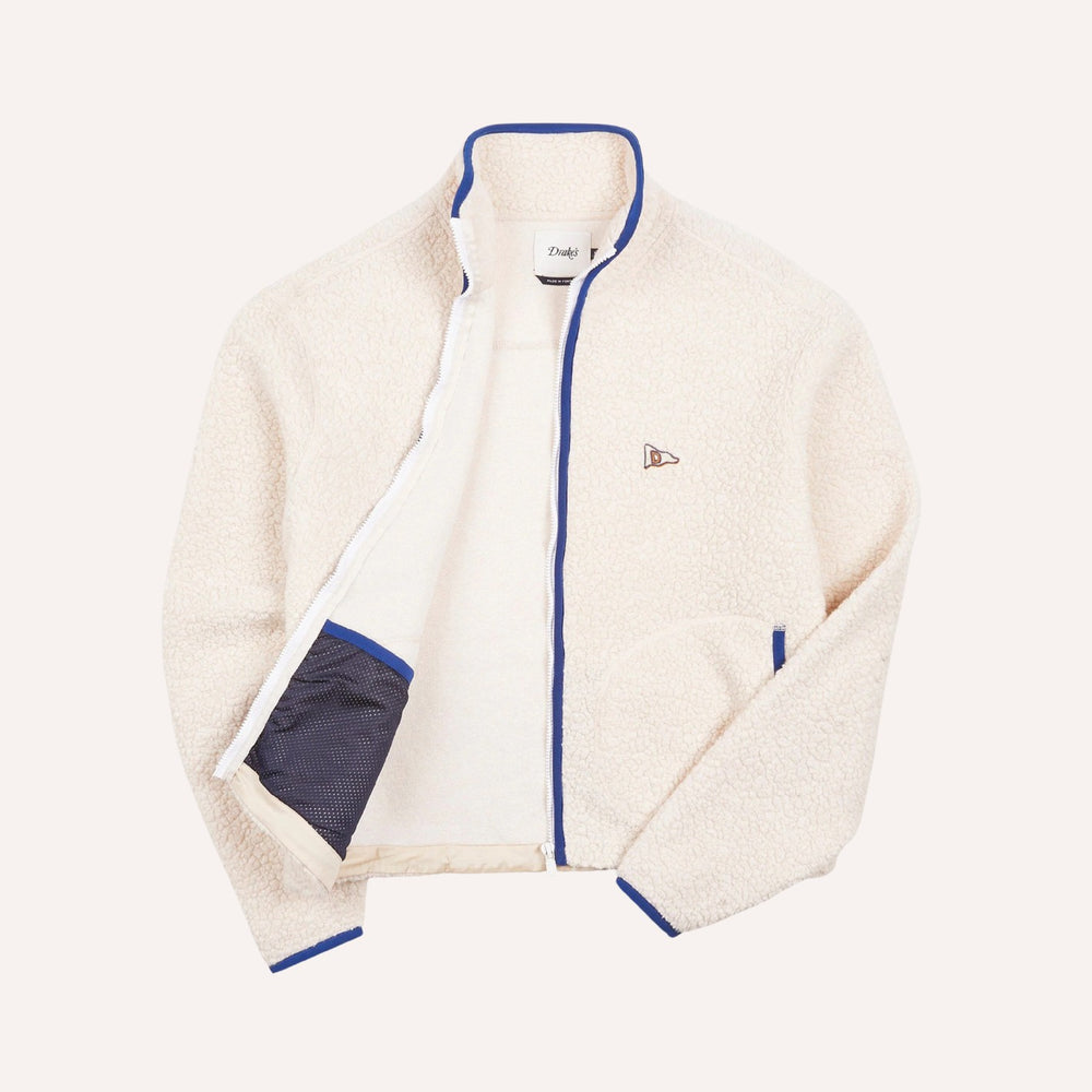 Ecru Boucle Wool Zip Fleece Jacket