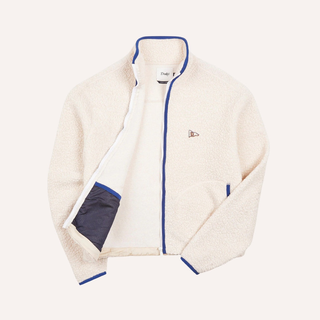 Ecru Boucle Wool Zip Fleece Jacket