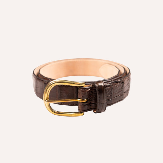 Brown Crocodile Leather Brass Buckle 30mm Belt