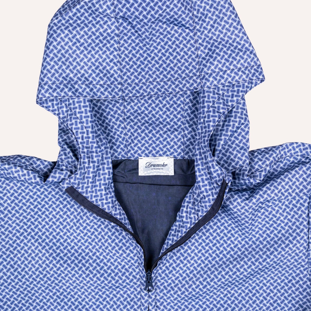 Navy Blue Patterned Windbreaker Jacket