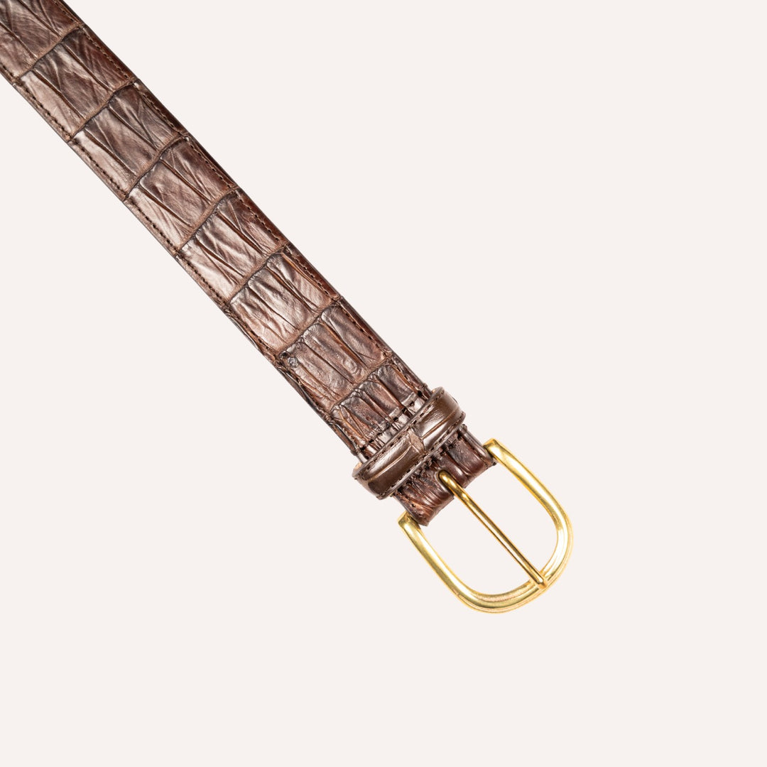 Brown Crocodile Leather Brass Buckle 30mm Belt