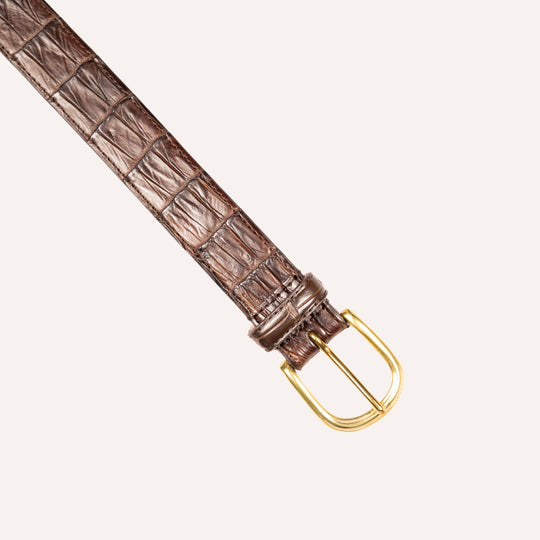 Brown Crocodile Leather Brass Buckle 30mm Belt