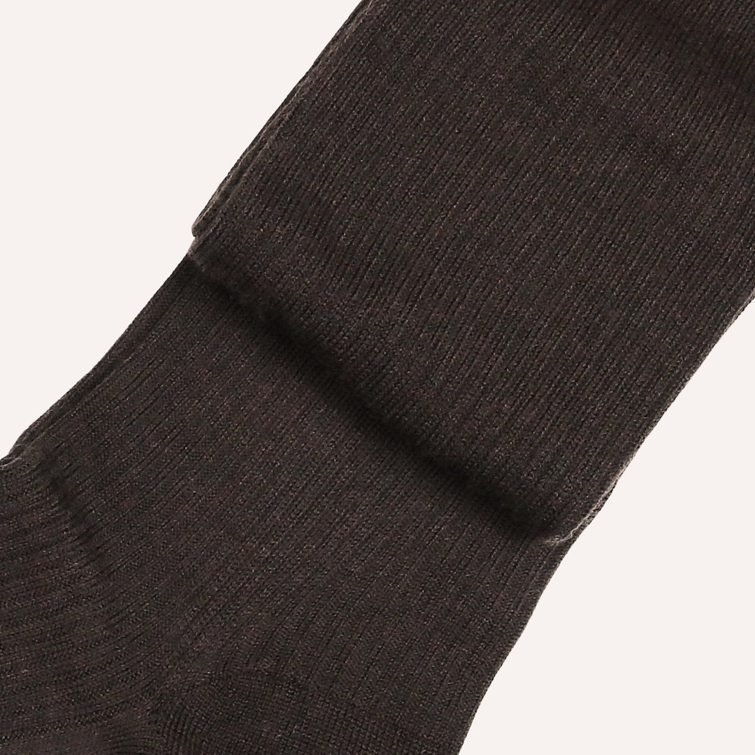 Brown Ribbed Merino Wool Over The Calf Socks