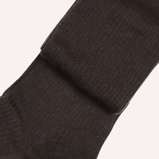 Brown Ribbed Merino Wool Over The Calf Socks