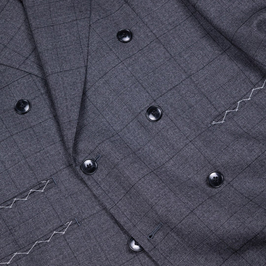 Grey Checked Double Breasted Suit
