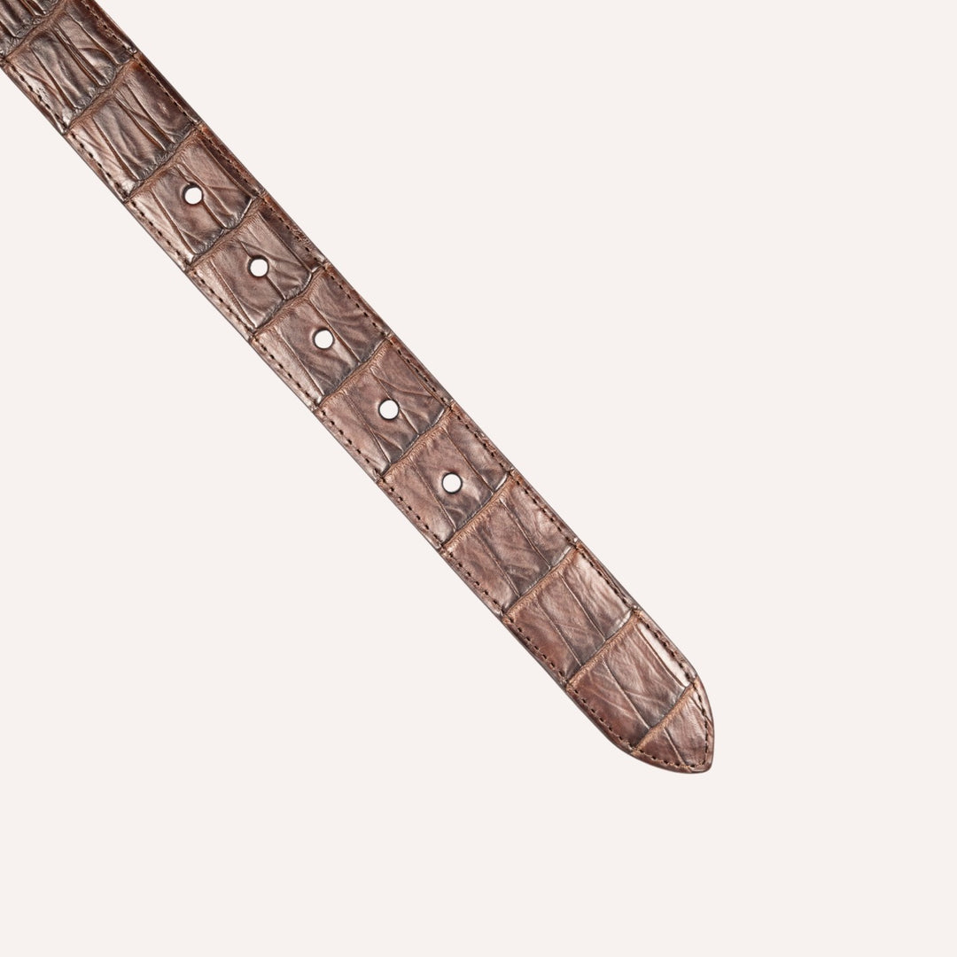 Brown Crocodile Leather Brass Buckle 30mm Belt