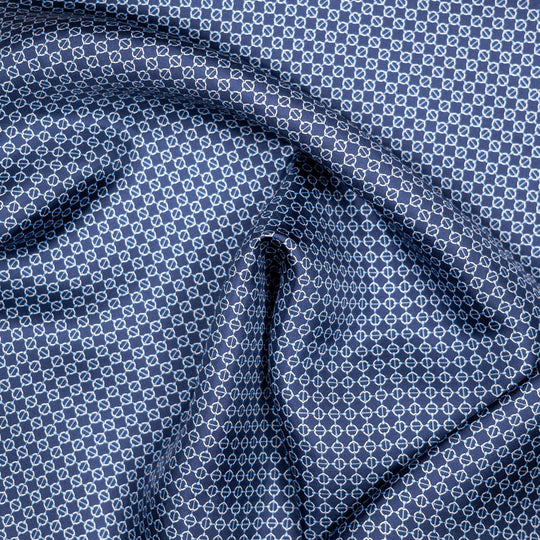 Navy Blue Chain Pattern Geometric Silk Foulard