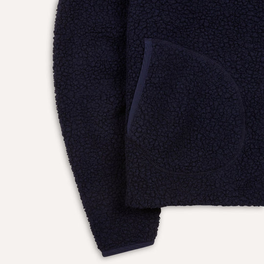 Navy Boucle Wool Zip Fleece Jacket
