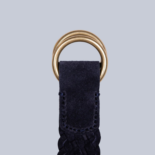 Navy Woven Suede Ring Buckle Belt