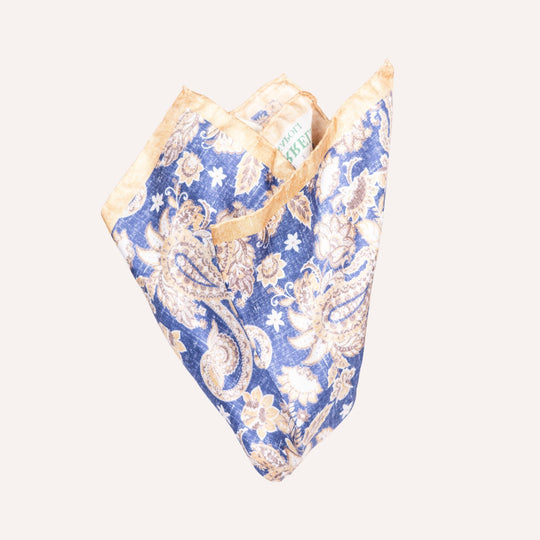 Blue Beige Paisley Pattern Pocket Square