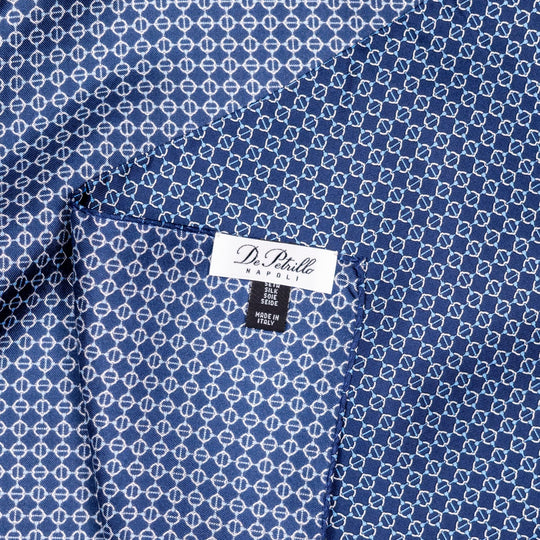 Navy Blue Chain Pattern Geometric Silk Foulard